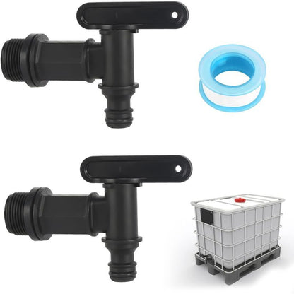 2 Pack Rain Tank Tap with PTFE Tape IBC Drain Tap Plastic Replacement Tap, 0.75 Inch V1237-ZY-522-0040