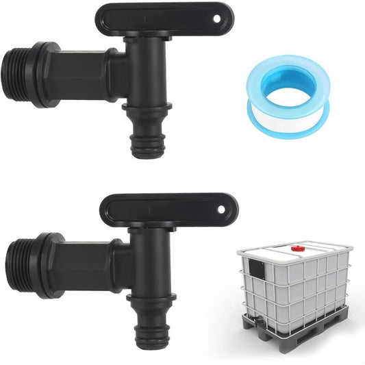 2 Pack Rain Tank Tap with PTFE Tape IBC Drain Tap Plastic Replacement Tap, 0.75 Inch V1237-ZY-522-0040
