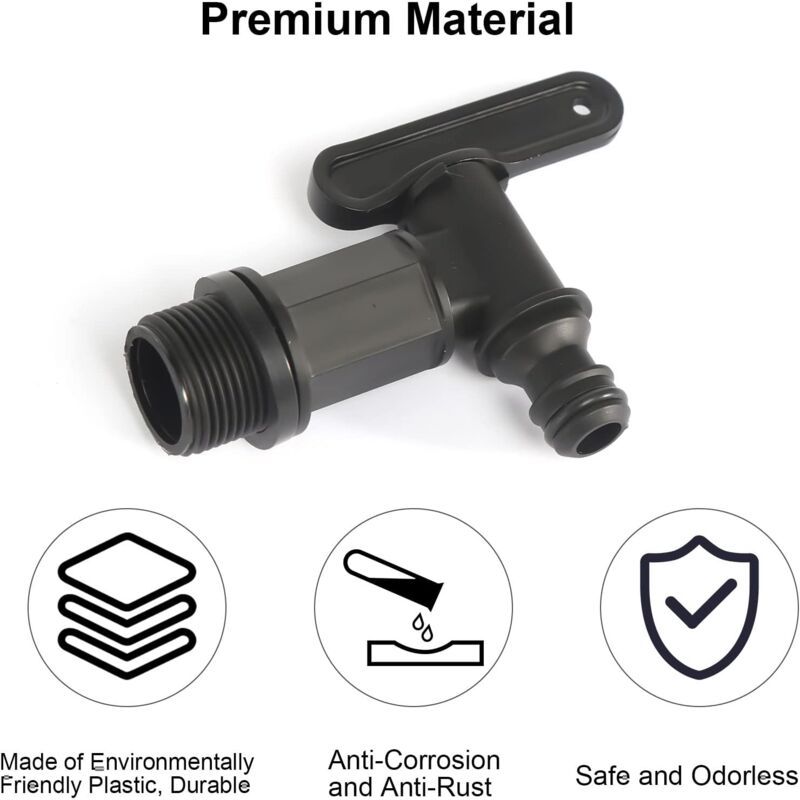 2 Pack Rain Tank Tap with PTFE Tape IBC Drain Tap Plastic Replacement Tap, 0.75 Inch V1237-ZY-522-0040