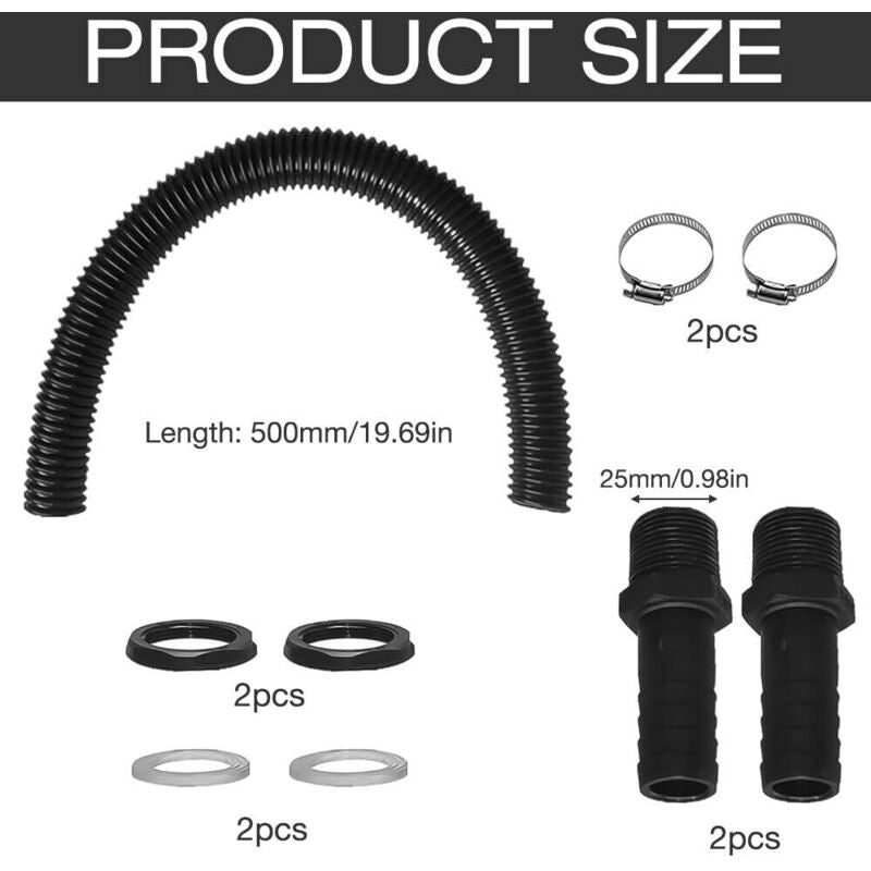 Rain Barrel Connection Hose Kit with 2 Hose Sockets and Locknut, 50cm Hose 25mm Socket V1237-ZY-522-0042