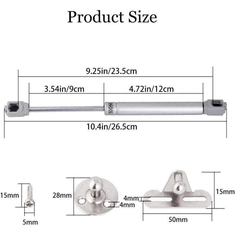 2 Pack 100N Gas Springs Hydraulic Struts with Screws for Cabinet Cupboard Door, 265mm V1237-ZY-522-0045