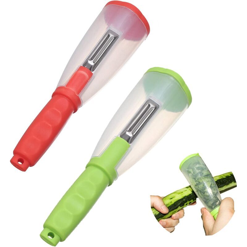 2 Pack Vegetable Peelers with Container Ultra Sharp Stainless Steel for Fruit and Potato Green Red V1237-ZY-522-0050