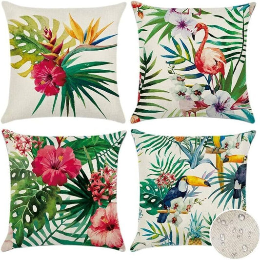 4 Pack Waterproof Outdoor Cushion Covers Tropical Plant Flower Bird Pattern for Patio Sofa, 45 x 45cm V1237-ZY-522-0059