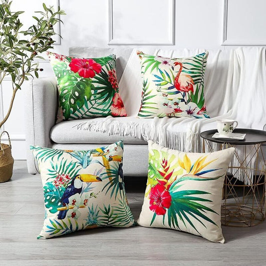 4 Pack Waterproof Outdoor Cushion Covers Tropical Plant Flower Bird Pattern for Patio Sofa, 45 x 45cm V1237-ZY-522-0059