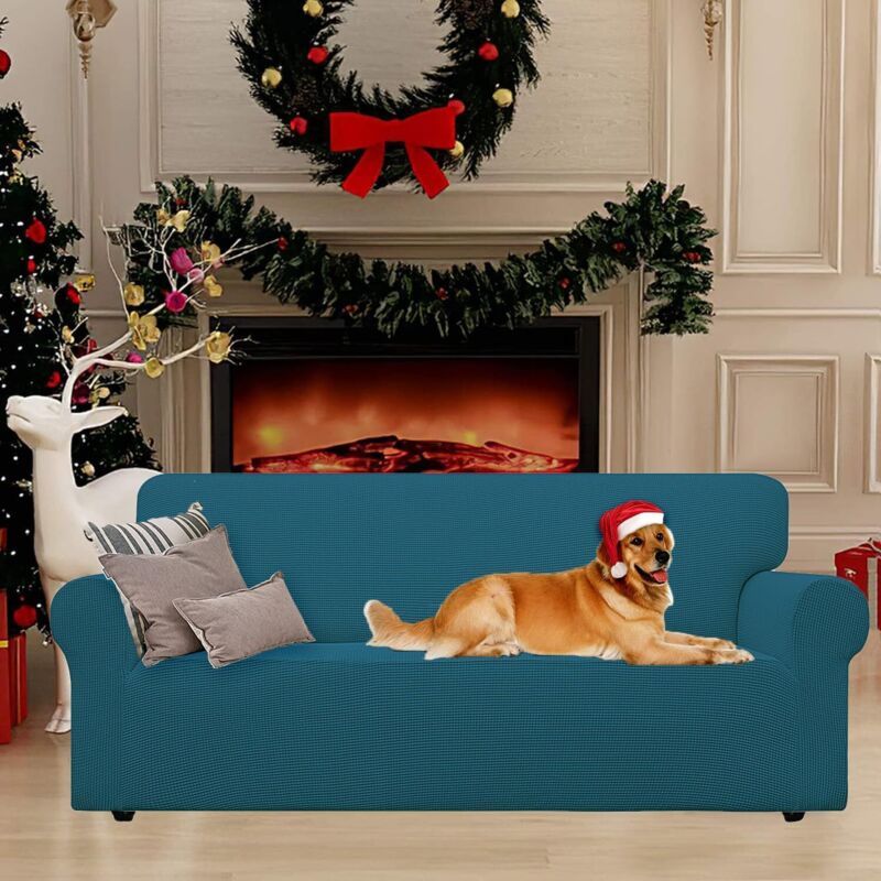 Stretch 2 Seater Sofa Cover with Armrests Dark Green Pet Furniture Protector, 145 to 178cm Width V1237-ZY-522-0063