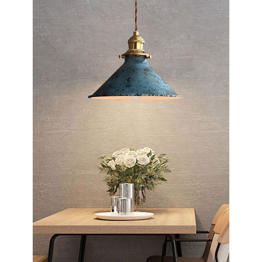 Nordic Retro Metal Cage E27 Pendant Ceiling Light Blue Industrial Chandelier, 8.27in Diameter V1237-ZY-522-0065