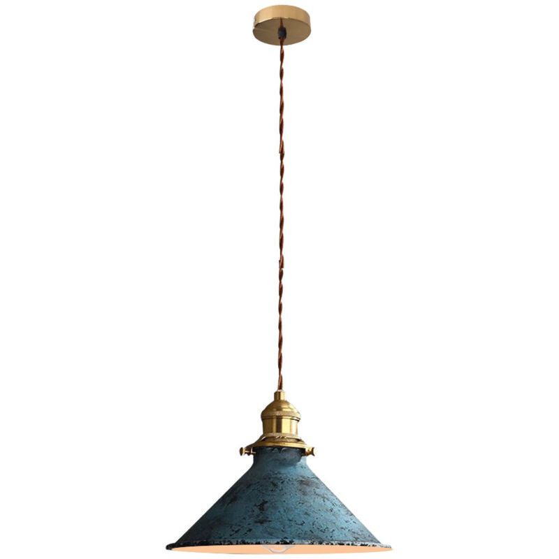 Nordic Retro Metal Cage E27 Pendant Ceiling Light Blue Industrial Chandelier, 8.27in Diameter V1237-ZY-522-0065