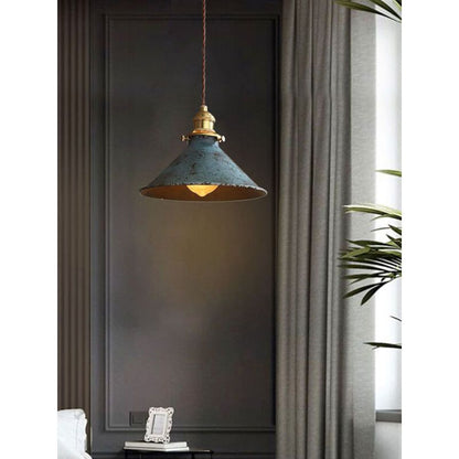 Nordic Retro Metal Cage E27 Pendant Ceiling Light Blue Industrial Chandelier, 8.27in Diameter V1237-ZY-522-0065