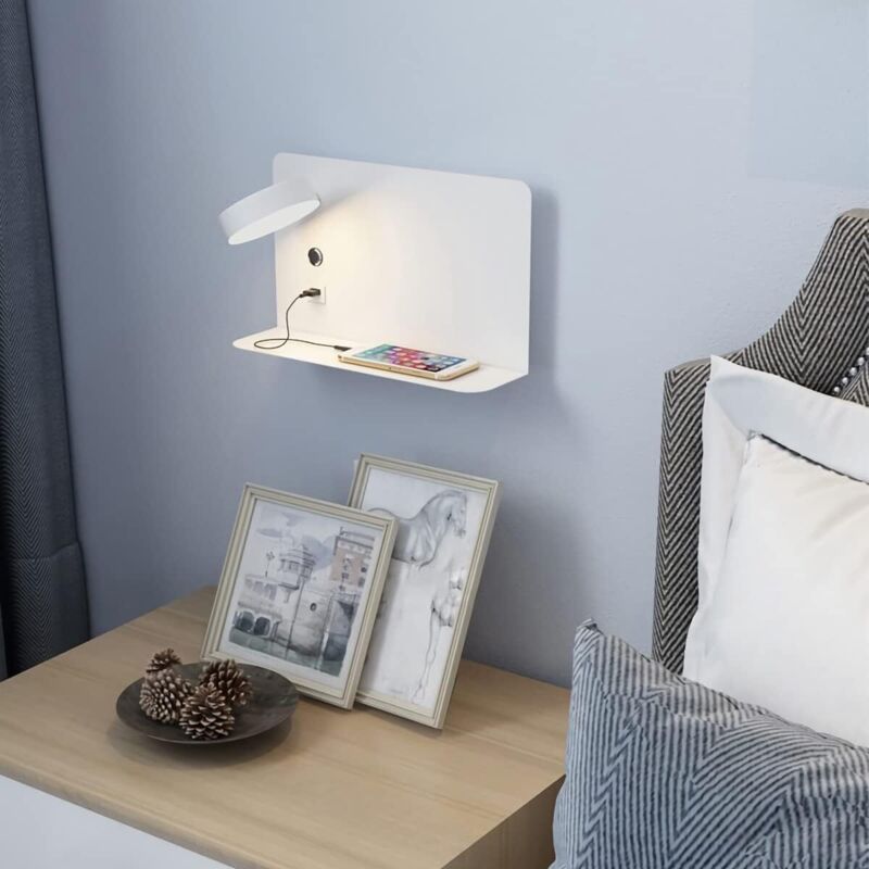 Left Side Adjustable LED Wall Light 12W with USB Charging Switch and 3 Color Temperatures, 330 Degree Rotation V1237-ZY-522-0069
