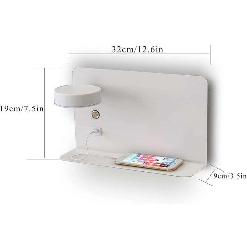 Left Side Adjustable LED Wall Light 12W with USB Charging Switch and 3 Color Temperatures, 330 Degree Rotation V1237-ZY-522-0069