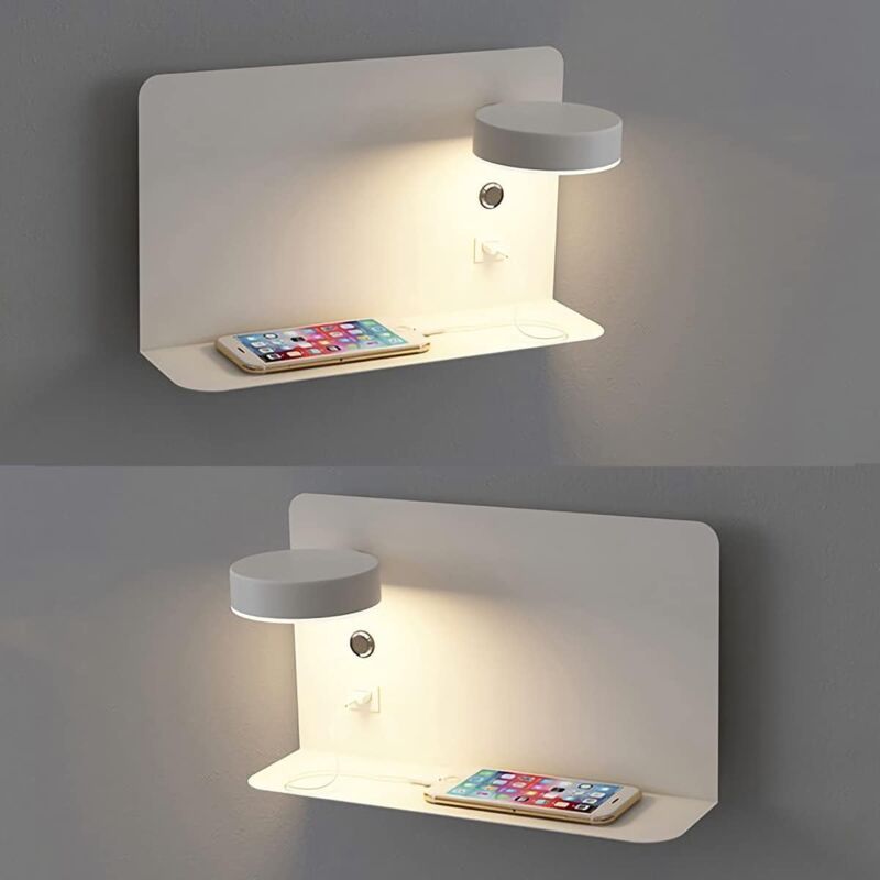 Right Side Adjustable LED Wall Light 12W with USB Charging Switch and 3 Color Temperatures, 330 Degree V1237-ZY-522-0070
