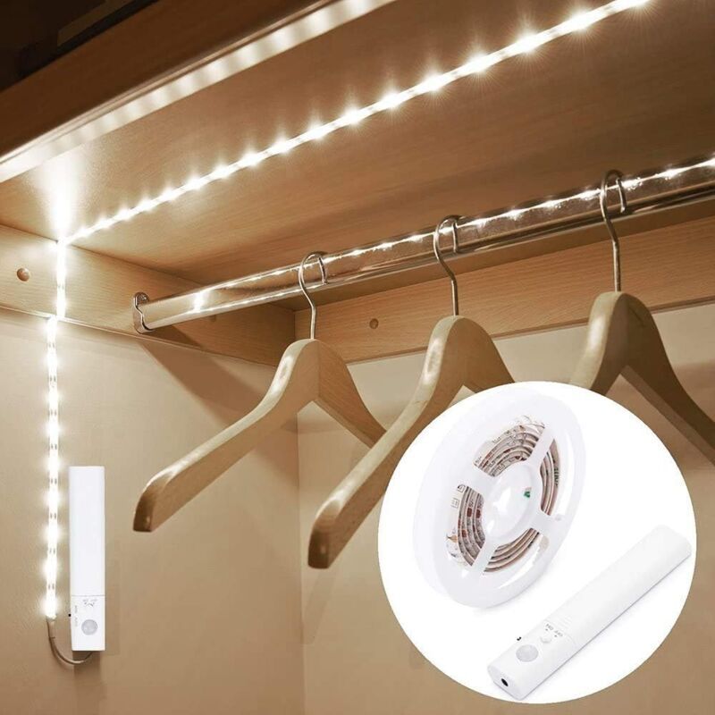 LED Motion Sensor Strip Light Battery Operated Auto On Off for Closet Stairs Kitchen, 1M V1237-ZY-522-0071