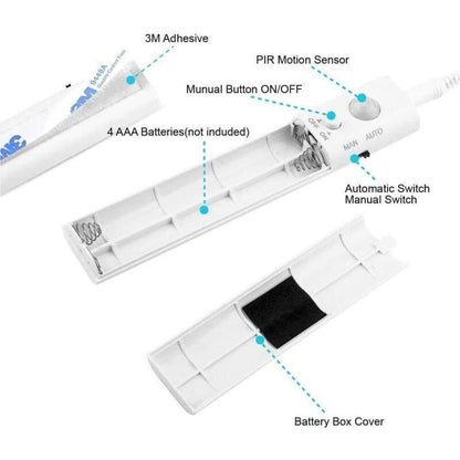 LED Motion Sensor Strip Light Battery Operated Auto On Off for Closet Stairs Kitchen, 1M V1237-ZY-522-0071