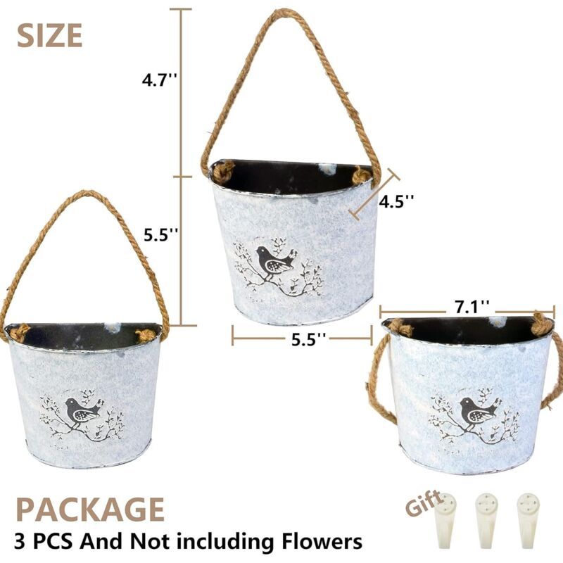 3 Pack Galvanized Hanging Flower Baskets Half Round Wall Pots for Indoor Outdoor Farmhouse Decor V1237-ZY-522-0073