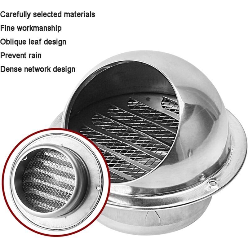 Round Stainless Steel Ventilation Grille with Anti Insect Slats for Exterior Wall Bathroom Kitchen, 150mm V1237-ZY-522-0074