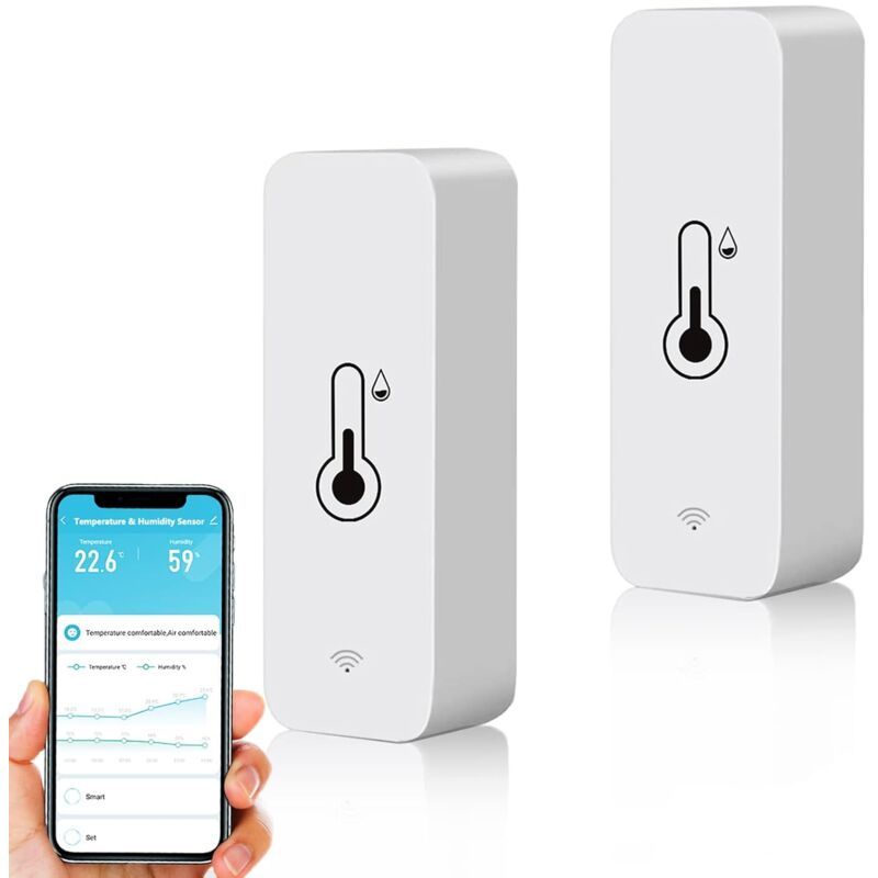 2 Pack WiFi Smart Thermometer Mini Digital Temperature Humidity Sensor Compatible with Alexa and Google Home V1237-ZY-522-0077