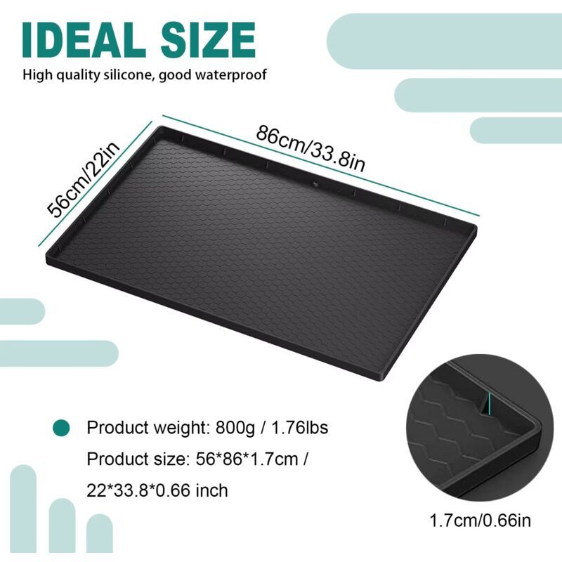 Waterproof Silicone Under Sink Mat Black Flexible Cabinet Liner with Drainage Hole, 34 x 22in V1237-ZY-522-0078