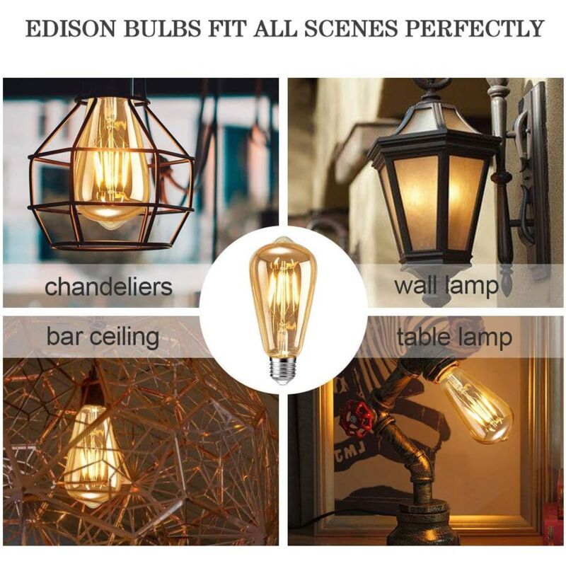 6 Pack E27 LED Edison Bulbs 4W Warm Light Vintage Antique Bulbs for Home Cafe Bar V1237-ZY-522-0080