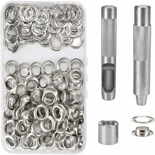 100 Pack Metal Grommet Eyelet Kit with Tools for Canvas Tarpaulin Tent Repair Silver, 14mm V1237-ZY-522-0084