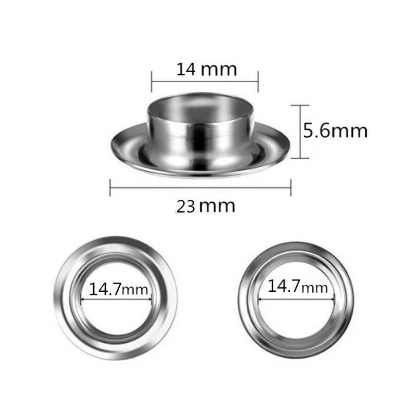 100 Pack Metal Grommet Eyelet Kit with Tools for Canvas Tarpaulin Tent Repair Silver, 14mm V1237-ZY-522-0084