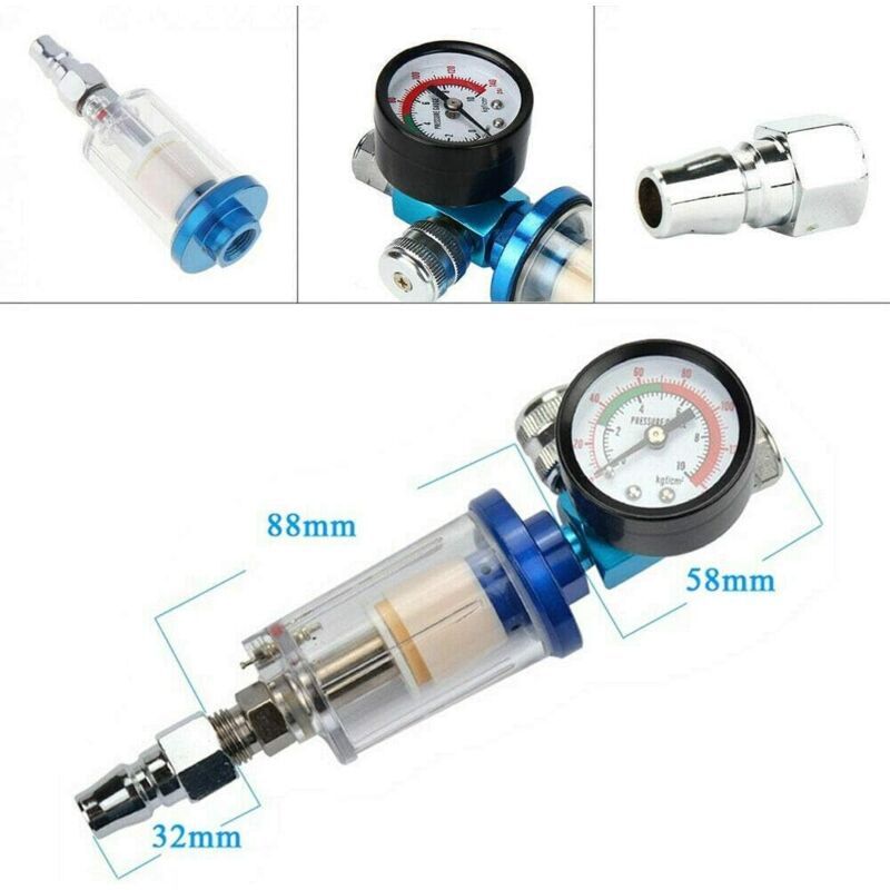Pneumatic Spray Gun Regulator with Pressure Gauge Water Trap Air Filter Separator, 0.25 Inch V1237-ZY-522-0085