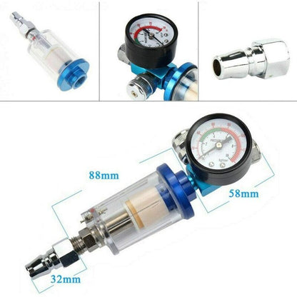 Pneumatic Spray Gun Regulator with Pressure Gauge Water Trap Air Filter Separator, 0.25 Inch V1237-ZY-522-0085