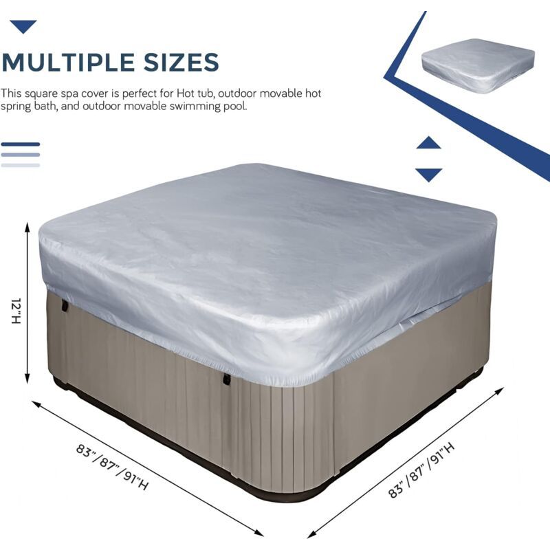 Square Grey Replacement Hot Tub Spa Cover Waterproof UV Protection, 200 x 210cm V1237-ZY-522-0086