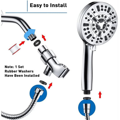 Square Shower Head with Hose Chrome 10 Mode Adjustable High Pressure Hand Shower, 1.5M Hose V1237-ZY-522-0088