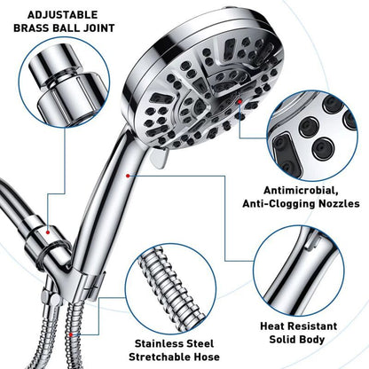 Square Shower Head with Hose Chrome 10 Mode Adjustable High Pressure Hand Shower, 1.5M Hose V1237-ZY-522-0088