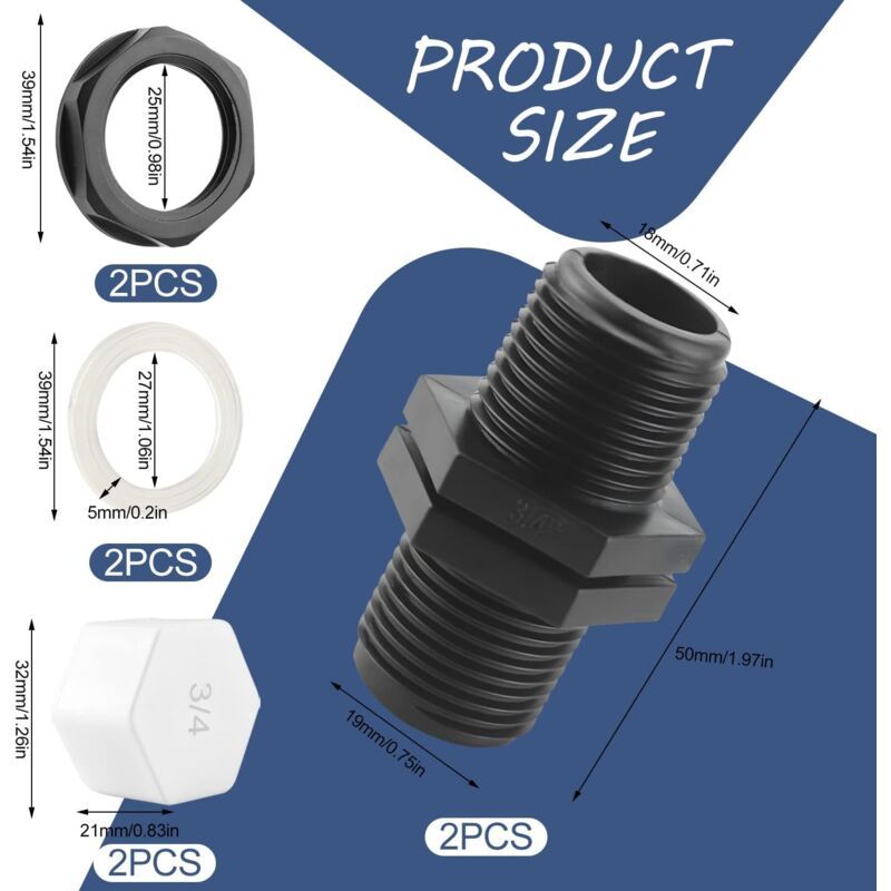 Overflow Tank Bulkhead Nipple with Gasket for 1000 Liter Rain Tank, 25mm 0.75 Inch V1237-ZY-522-0093