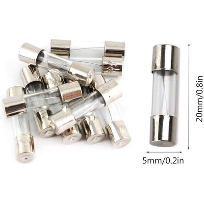 100 Pack Glass Fuse Assortment in Box, 5 x 20mm 0.2A to 20A V1237-ZY-522-0097