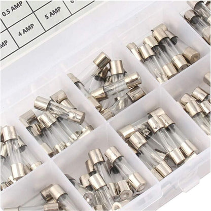 100 Pack Glass Fuse Assortment in Box, 5 x 20mm 0.2A to 20A V1237-ZY-522-0097