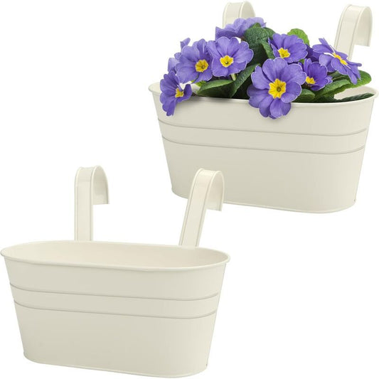 2 Pack Beige Metal Hanging Planters with Detachable Hooks for Indoor Garden Balcony Fence, 27 x 12cm V1237-ZY-522-0099