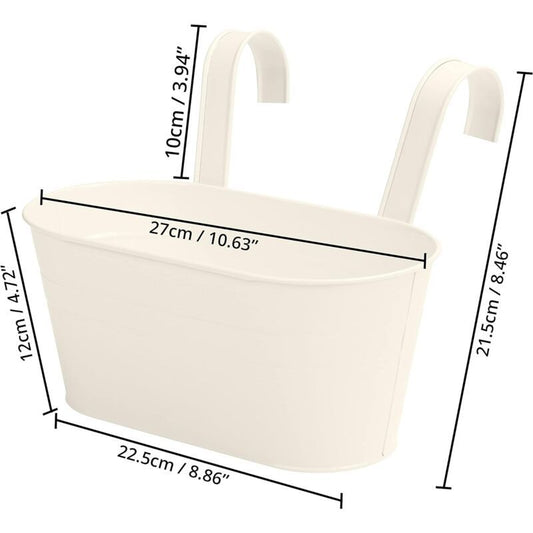2 Pack Beige Metal Hanging Planters with Detachable Hooks for Indoor Garden Balcony Fence, 27 x 12cm V1237-ZY-522-0099