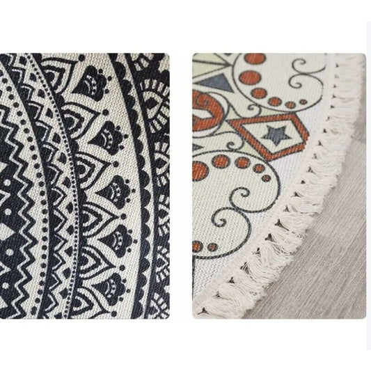 Rug Living Room Round Rug Cotton Hand Woven Mandala Pattern Bohemian Vintage Style Rug with Tassels Machine V1237-ZY-528-003
