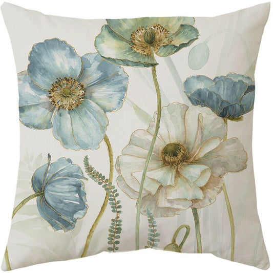 4 Pack Outdoor Cushion Cover, Waterproof Yellow and Blue Flowers Pattern Sofa Pillowcase for Patio Garden V1237-ZY-528-007