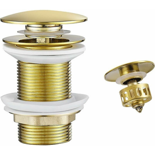Gold Pop up Sink Drain Without Overflow, Drain Plug with Strainer Basket, Drain Waste for Bathroom Sink Brass V1237-ZY-528-018