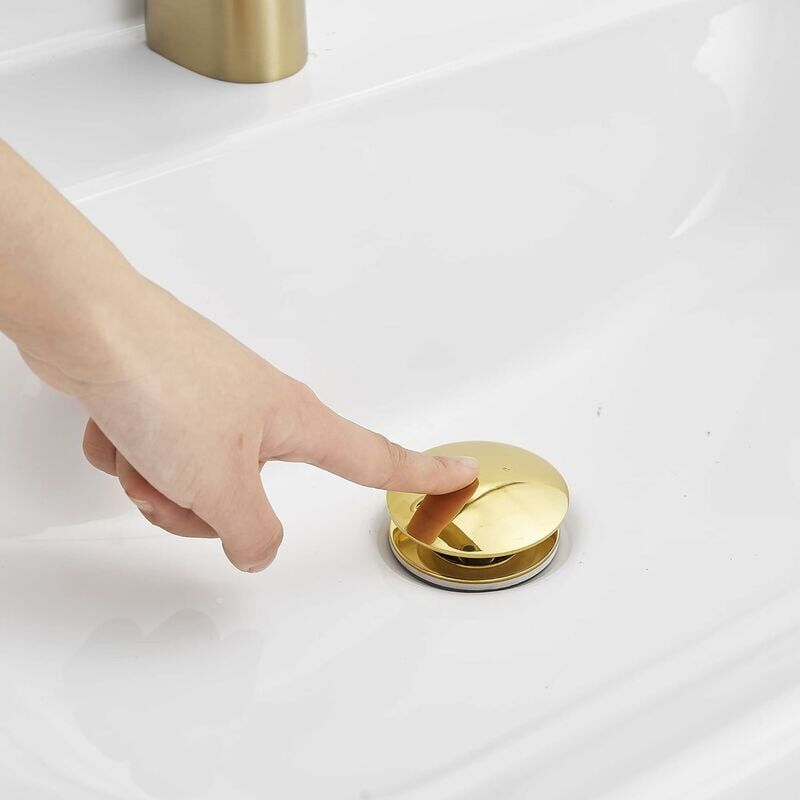 Gold Pop up Sink Drain Without Overflow, Drain Plug with Strainer Basket, Drain Waste for Bathroom Sink Brass V1237-ZY-528-018