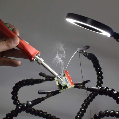 Helping Hands Soldering Third Hand PCB Holder with 5 Flexible Arms and 3 Adjustable Light Settings Magnifying V1237-ZY-528-020