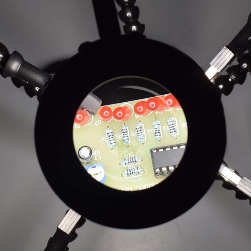 Helping Hands Soldering Third Hand PCB Holder with 5 Flexible Arms and 3 Adjustable Light Settings Magnifying V1237-ZY-528-020