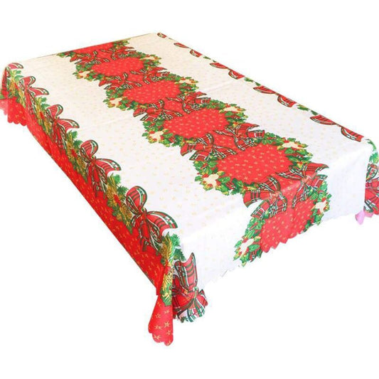 Tablecloth for Christmas Rectangular Polyester Stain Resistant Tablecloth Christmas Red Tablecloths Stain V1237-ZY-528-025