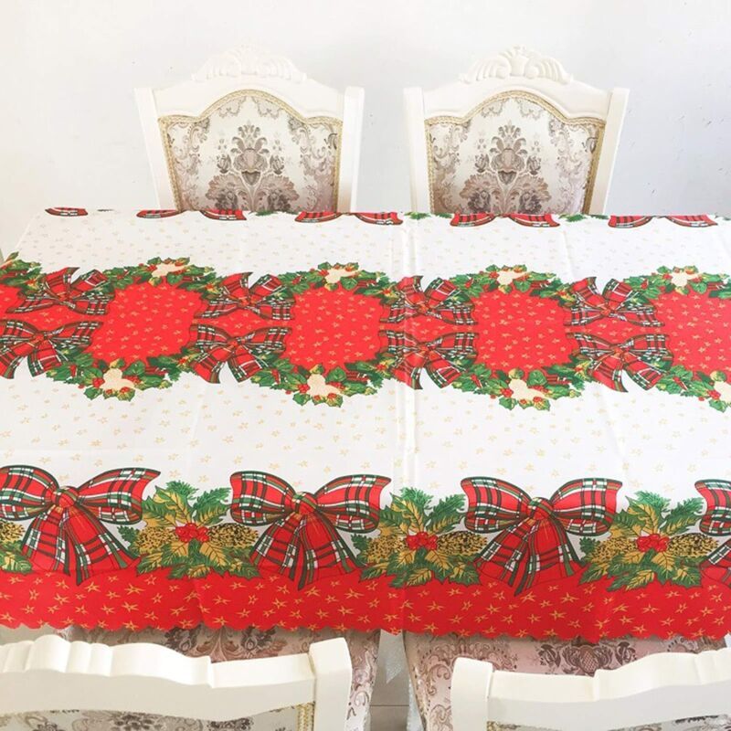 Tablecloth for Christmas Rectangular Polyester Stain Resistant Tablecloth Christmas Red Tablecloths Stain V1237-ZY-528-025