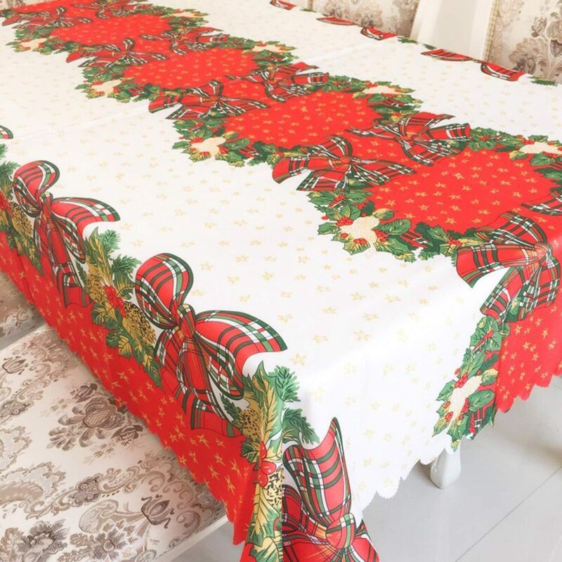 Tablecloth for Christmas Rectangular Polyester Stain Resistant Tablecloth Christmas Red Tablecloths Stain V1237-ZY-528-025