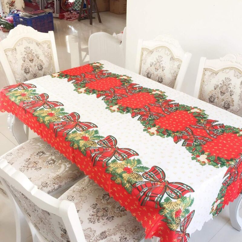 Tablecloth for Christmas Rectangular Polyester Stain Resistant Tablecloth Christmas Red Tablecloths Stain V1237-ZY-528-025