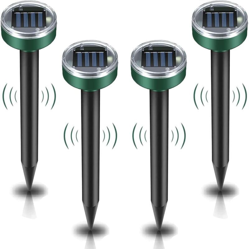 4 Pieces Solar Mole Repeller, Ultrasonic Pest Repeller Mole Control with IP65 Waterproof, Garden Mole V1237-ZY-528-028