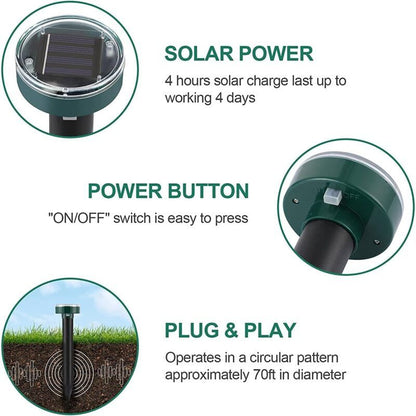 4 Pieces Solar Mole Repeller, Ultrasonic Pest Repeller Mole Control with IP65 Waterproof, Garden Mole V1237-ZY-528-028