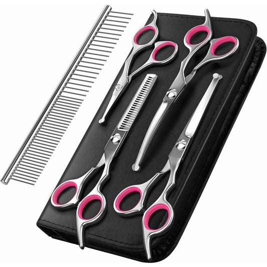 5 Pieces Dog Grooming Scissors, Titanium Coated Stainless Steel Pet Grooming Tool Set, Thinning Straight V1237-ZY-528-033