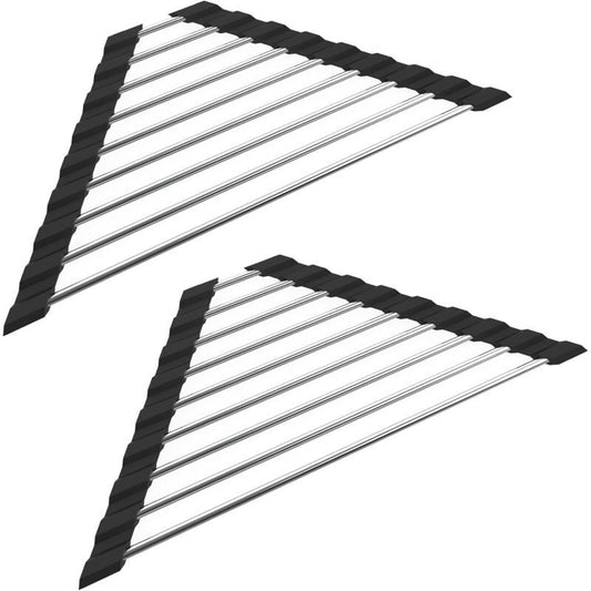 2 Pieces Sink Dish Drainer Black Foldable Removable Stainless Steel Sink Roller Drainer Triangular, 41CM, 15CM V1237-ZY-528-038