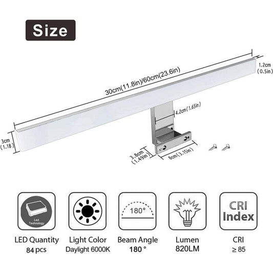 Bathroom Mirror Light 6W 400lm, LED Cabinet Light Cool White 6000K, IP44 Waterproof Bathroom Mirror Light, V1237-ZY-528-040