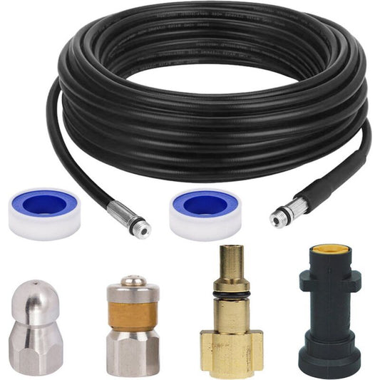 Drain Cleaning Sewer Hose Kit Compatible with Karcher K2 K3 K4 K5 K6 K7 and Lavor Pressure Washers, 15m V1237-ZY-528-043
